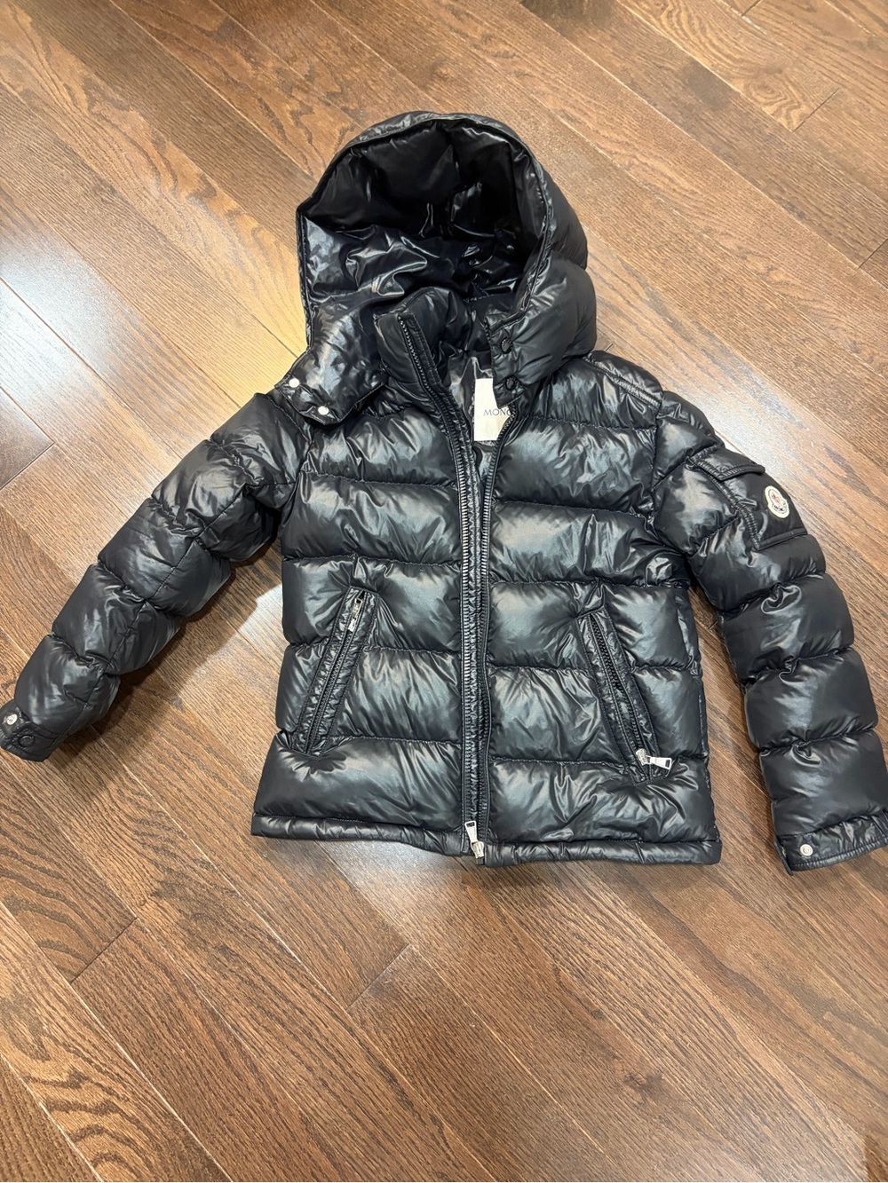 Moncler Kids Black Shiny Quilted Hooded Down Puffer Jacket